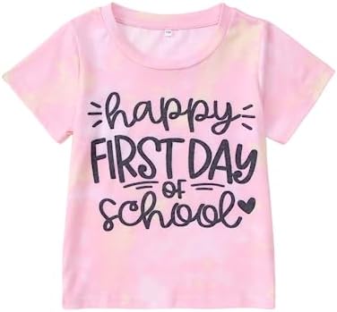 SOFEON Happy First Day of School Shirt Kids Boys Girls Back to School Tie Dye Graphic Tees Short Sleeve Letter T-Shirt