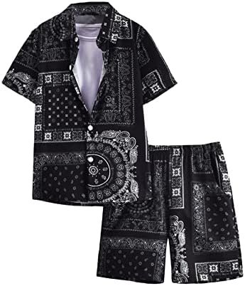 Floerns Boys Paisley Print Short Sleeve Shirt Track Shorts Set Two Piece Outfit