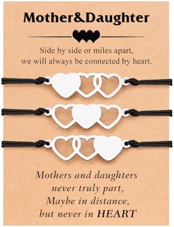 UNGENT THEM Mother Daughter Bracelets Set for 2/3, Matching Heart Wish Bracelets for Women Girls Mothers Day Christmas Gifts for Mom Daughters