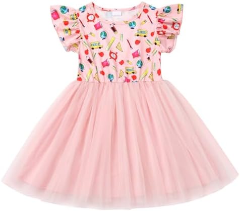 IMEKIS Toddler Kids Girls Back to School Dress Tulle Tutu Pencil Print Kindergarten First Day of School Outfit 4-7T