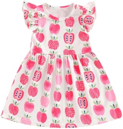 Kids Toddler Girls Back to School Dress Apple Pencil Flutter Sleeve Milk Silk Ruffle Dress Summer Clothes