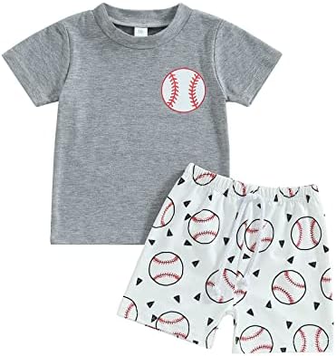 BULINGNA Toddler Baby Boy Summer Baseball Outfit Letters Print T-shirt Tops and Baseball Shorts 2Pcs Casual Clothes Set