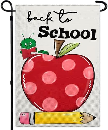 Welcome Back to School Garden Flag 12×18 Inch 3ply Double Sided Love Heart Apple School First Day Garden Flags for Outside House Indoor Yard Outdoor Garden Decor