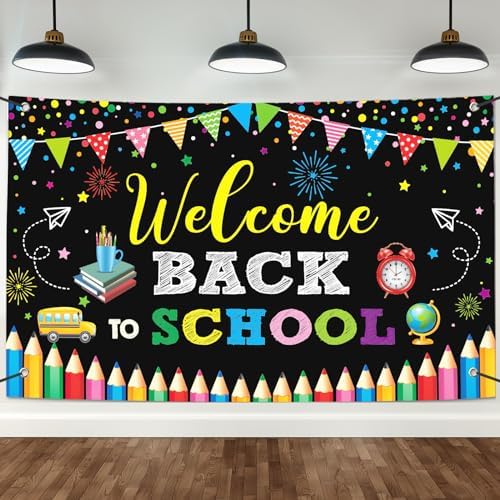 Large Welcome Back To School Banner Decorations 72×44 Inch, First Day of School Backdrop Banner Flag Photography Background for Kids Class Student Congratulations School Decorations Prom Supplies