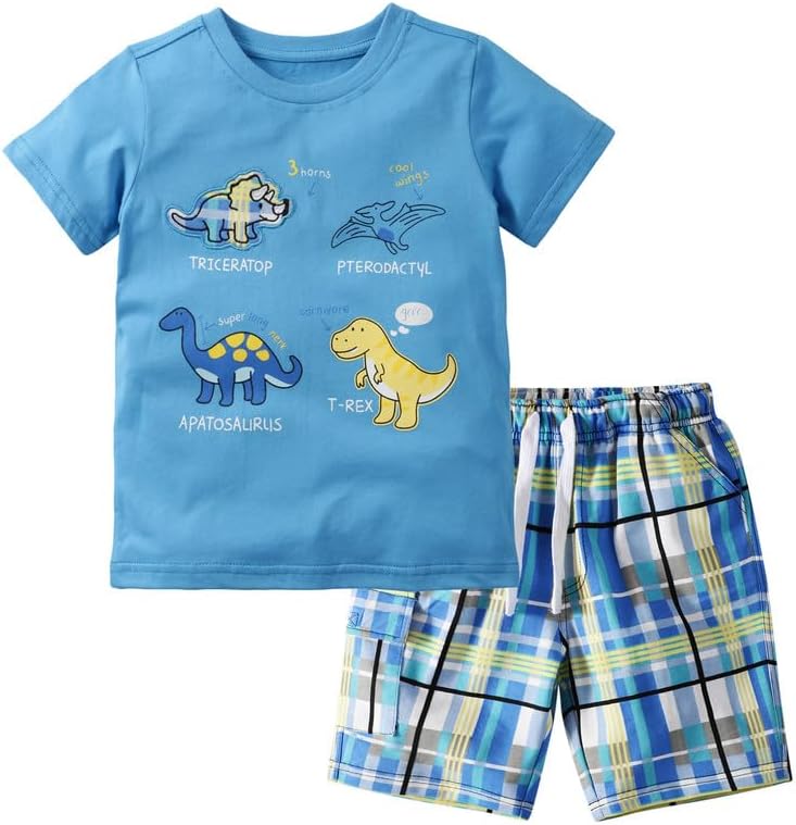 Boys 2 Piece Clothes Set Short Sleeve T-Shirt and Shorts Summer Outfits Cotton for Beach Playwear