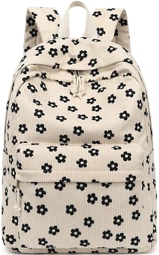 Bluboon School Backpack for Teen Girls Bookbags Elementary High School Corduroy Laptop Bags Women Travel Daypacks（Beige Corduroy Floral