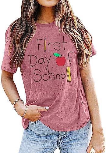 First Day of School Shirt Women Back to School T-Shirt Teacher Shirt Teacher Gift Tee Causal Short Sleeve Tops