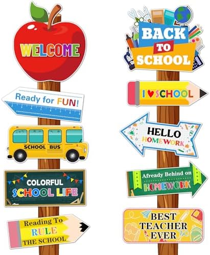 20Pcs Back to School Decorations Weclome Yard Signs First Day of School Decorations Back to School Cards Signs Welcome Back to School Decorartions Photo Booth Props for Classroom