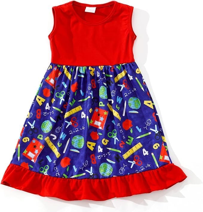 Toddler Girl Dress Back to School Pencil School Bus Print Dress Summer Outfits 3-8T