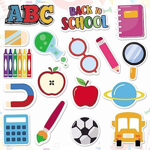 68 Pieces Back to School Cutouts Bulletin Board Decoration, First Day of School Cutouts Colorful Apple School Bus Cardboard Craft Pencil Cut-Outs for School Classroom Kindergarten Party Supplies