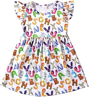 Toddler Girl Dress Back to School Pencil School Bus Print Dress Summer Outfits 3-8T