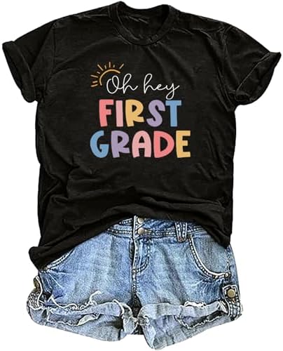 Women’s Teacher Shirts First Day of School Shirts Back to School Oufits Funny Letter Print Tees