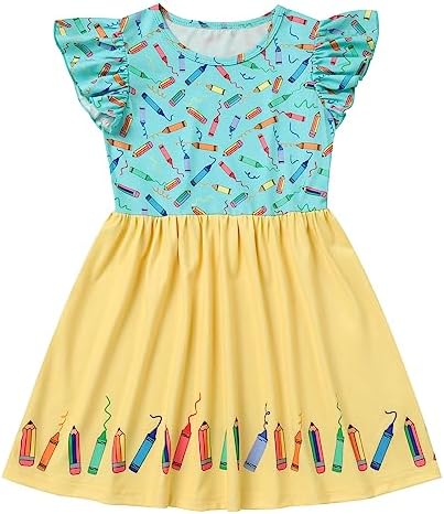 FYMNSI Toddler Kids Back to School Dress Little Girls Baby Kindergarten First Day of School Summer Casual Printed Dresses