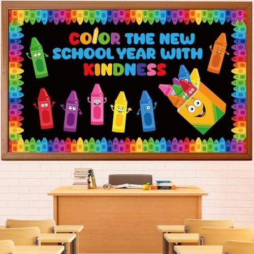 Kepeel Back to School Bulletin Board Decorations Set, Crayon Themed Classroom Decor Colorful Crayons Name Tags Cutouts Welcome to Our Pack Crayon Bulletin Board for School Door Window Wall Decor