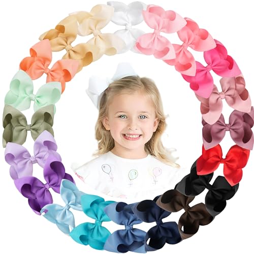 CÉLLOT 20PCS Big 6 Inch Hair Bows for Girls Grosgrain Ribbon Bow Toddler Back to School Hair Accessories with Alligator Clips for Toddlers Schoolgirls Kids Teens