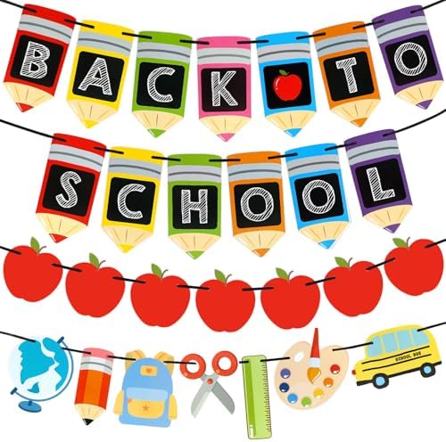 Back to School Decorations,4PCS Colorful Welcome Back Banner,First Day of School Decorations,Welcome Back to School Party Hanging Decor of Kindergarten