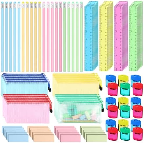 240 Pcs Back to School Supply Kit School Supplies Bulk HB Pencil Eraser Ruler Pencil Sharpener Mesh Zipper Pouch Stationery Party Favors for Kids First Day of School Classroom Exchange Gifts