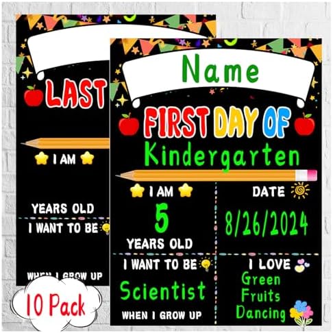 10pack First & Last Day of School Board – First Day of School Sign – Back to School Supplies – 1st Day of Kindergarten Preschool Chalkboard Photo Prop, Back to School Gifts for Kids Girls Boys