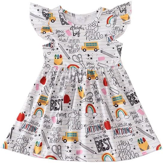 Toddler Little Girls Back to School Dresses -Apple, Pencils, Bookworm, School Bus，Glue,Tellurion,Blackboard Rainbow Dresses