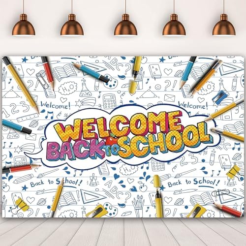 Welcome Back to School Decorations Backdrop for Boy Girl School Opens 7x5Ft First Day of Kindergarten Teacher Students Kids Party Supplies Photo Backgrounds Banner Polyester Fabric