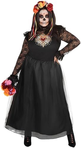 Black Day Of The Dead Couture Dress For Women – Plus XXL (18-20) – Spooky & Elegant Outfit, Perfect For Halloween, Costume Parties & Themed Events – 1 Pc