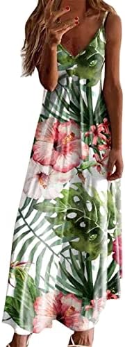 FQZWONG Casual Long Dresses for Women Sexy Tie-dye Slip V Neck Maxi Dress Summer Loose Sun Dress for Beach Vacation