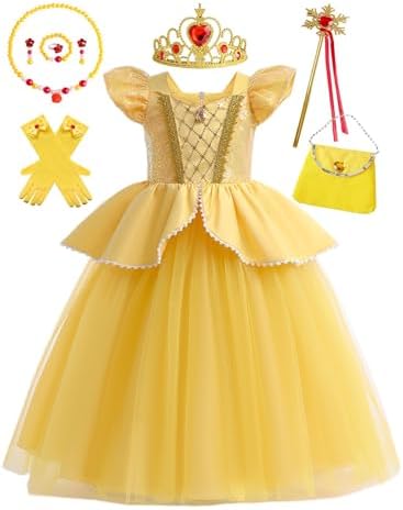 Little Girls Princess Dress Halloween Party Costume for Girls Dress Up with Jewelry Accessories7-8Years