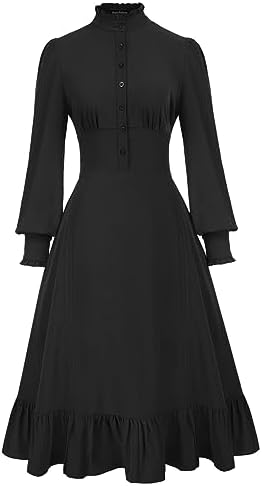 Scarlet Darkness Women Steampunk Hi-Low Dress Vintage Victorian Dress Long Sleeve Shirt Dress