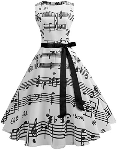 Wellwits Women’s Boat Neck Sash Waist Tie Hepburn Fall Vintage Swing Dress